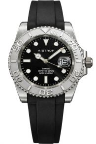 Aistrup sportig herrklocka med svart urtavla, silverfärgad vridbar ring och svart gummiband | AIW8802