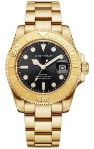 Aistrup lyxig herrklocka med svart urtavla, guldfärgad vridbar ring och guldfärgad stållänk | AIW8803