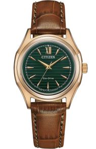 Citizen Eco-Drive damklocka med grön urtavla och läderrem | FE2113-16X