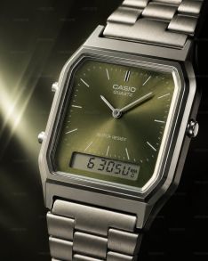 Casio vintage analog-digital klocka med grön urtavla 30mm