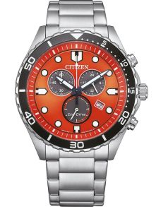Citizen Eco-Drive kronograf i stål med H500 urverk och orange urtavla | AT2560-84X