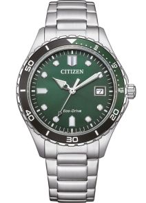 Citizen Eco-Drive unisex klocka i stål | Grön urtavla med dykarbezel | AW1828-80X