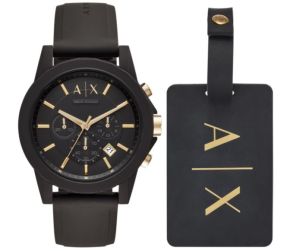 Silikonarmband, kronograf och elegans... i svart - Armani Exchange Luggage Gift Set AX7105