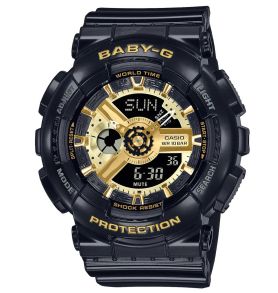Svart och guld mekanisk Baby-G med växeldesign och sportstil | BA-110X-1AER