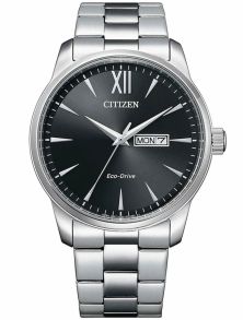 Citizen Eco-Drive herrklocka i stål | Svart urtavla med romerska siffror | BM8550-81E
