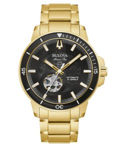 Bulova Marine Star automatisk herrklocka med synligt urverk och gyllene finish | 97A174