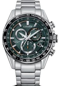Citizen Eco-Drive radio-styrd herrklocka med grön urtavla | Kronograf och tachymeter | CB5914-89X