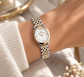 Tvåfärgad Daniel Wellington Mini damklocka med oval boett och vit urtavla i 22mm