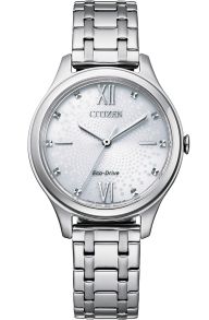 Citizen elegant damklocka med Eco-Drive och mönstrad urtavla i rostfritt stål | EM0500-73A
