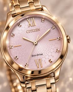 Roséguldfärgad Citizen damklocka med rosa urtavla och solenergi i 32mm