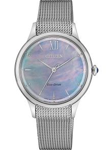 Citizen elegant damklocka med Eco-Drive och pärlemorskiva på mesharmband | EM0810-84N