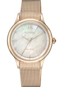 Citizen Eco-Drive damklocka med pärlemorsurtavla och mesharmband | EM0813-86Y