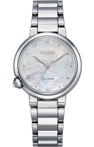 Citizen Eco-drive damklocka med diamant och pärlemor | Elegant stålklocka med ädelsten i kronan och sex månaders gångreserv | EM0910-80D