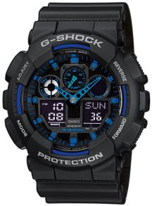 Blå accent ana-digi sportklocka med G-Shock-teknik | GA-100-1A2ER