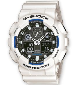 Vit G-Shock med analog och digital display för professionella sporter | GA-100B-7AER