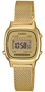 Guldfärgad vintage Casio-klocka med mesharmband | LA670WEMY-9EF
