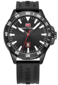 Med ett helsvart silikonarmband - Mini Focus Casual MF0020G-04