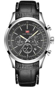 Svart och stilfull, med elegant armband av läder - Mini Focus Chronograph MF0116G-03