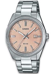 Casio klocka med salmonfärgad urtavla och silverfärgad stålfodral | MTP-1302PE-4AVEF