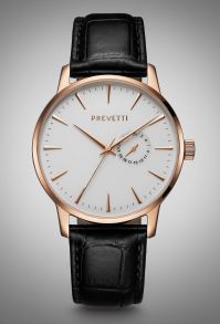 Stiligt herrur med elegant, svart läderarmband - Prevetti Hamptons Rosegold/Black PR12005