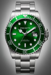 10 bar vattentäthet, grön urtavla och silverfärgat armband - Prevetti ProDiver PR13004
