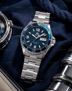 Orient automatisk dykarklocka för män i stål med blå urtavla och safirglas 41mm