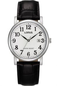 Lorus Mens White Dial Black Leather 38mm