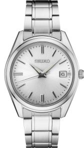 Allt är silverfärgat på denna stålklocka, och armbandet är justerbart - Seiko New Link SUR307P1