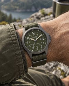 Timex herrklocka i gunmetal med solenergi, grönt NATO-band och safirglas i 41mm