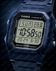 Casio blå fyrkantig digitalklocka med lång batteritid 36mm
