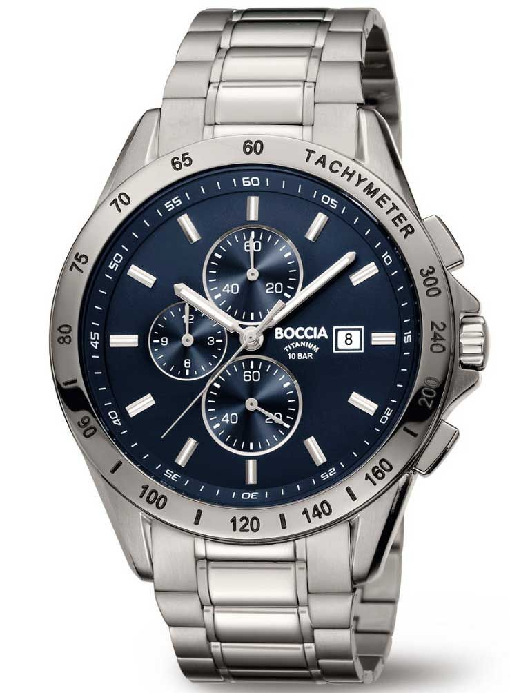 Titanium horloge met blauw leren band - Boccia 3655-02 - Grote keuze