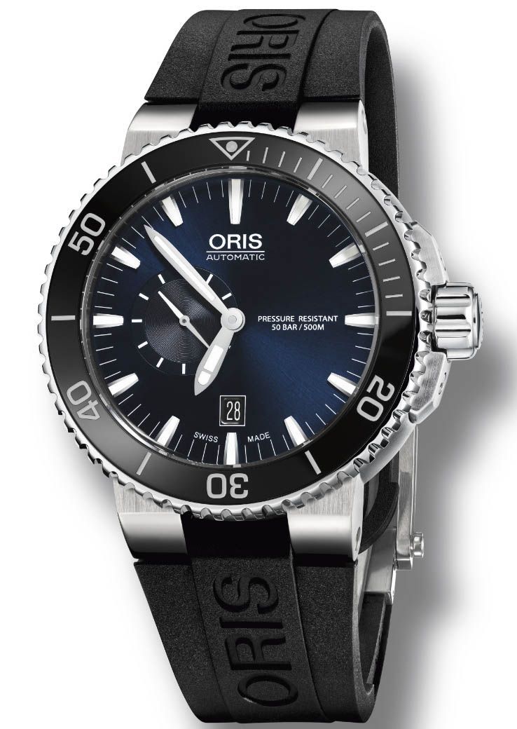 Automatiskt urverk och gummiarmband Oris Aquis Small Second 01 743 7673 4135 07 4 26 34EB