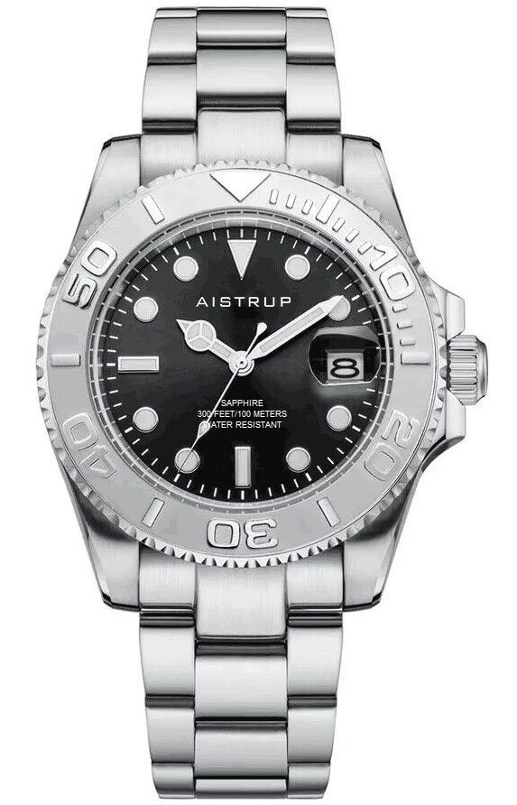 Aistrup herrklocka med svart urtavla, vridbar ring och stållänk