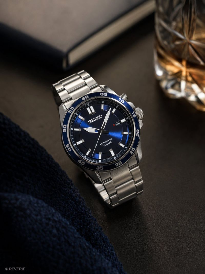 Seiko Mens Kinetic Energy Blue Steel 43mm - Silver rostfri stål