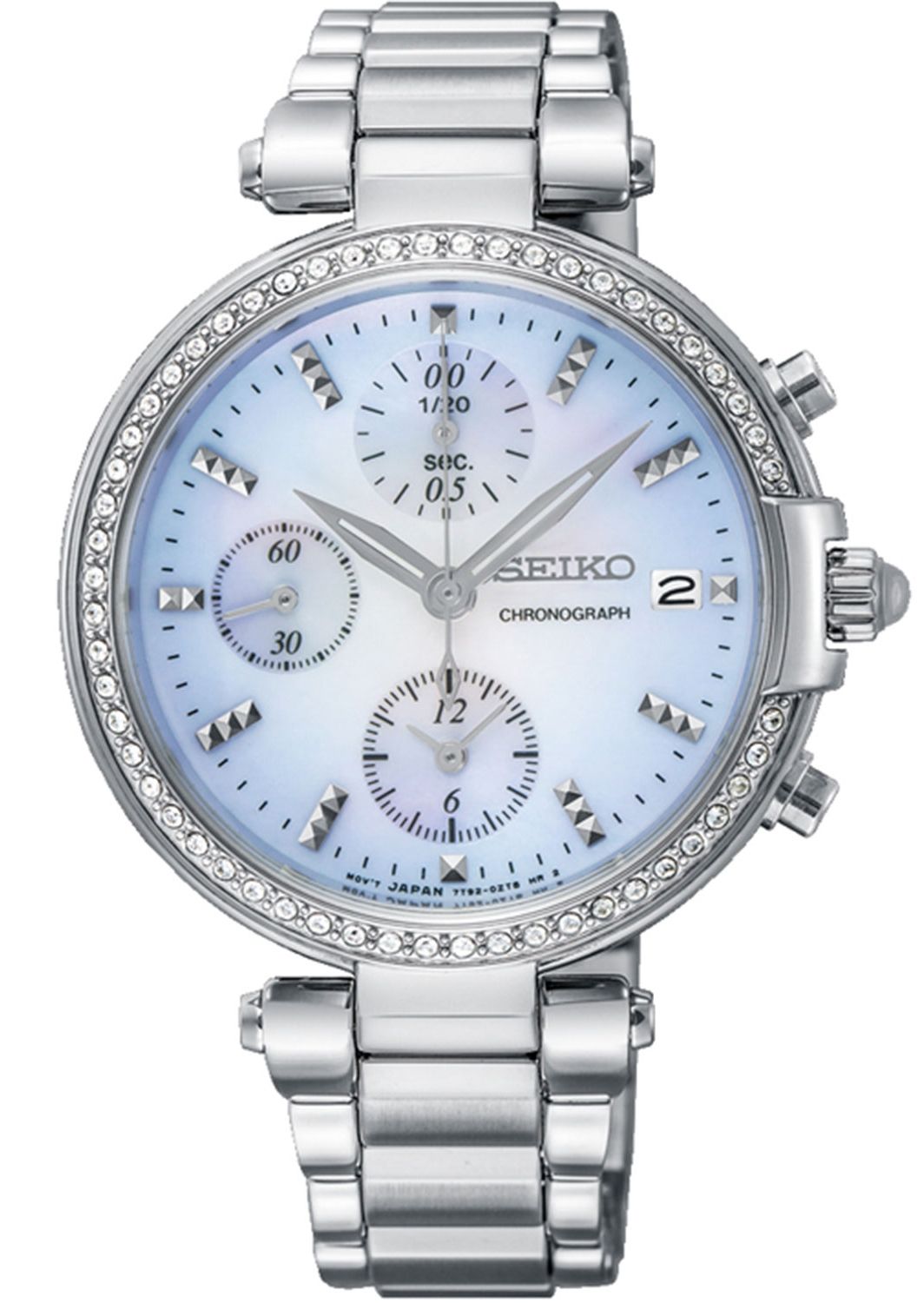 Rostfritt stål och datumvisning Seiko Chronograph Ladies