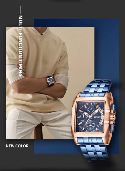 Megir Bold Blue Rose Steel Chronograph 2018