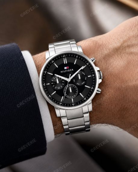 Tommy Hilfiger Mens Steel Black 44mm