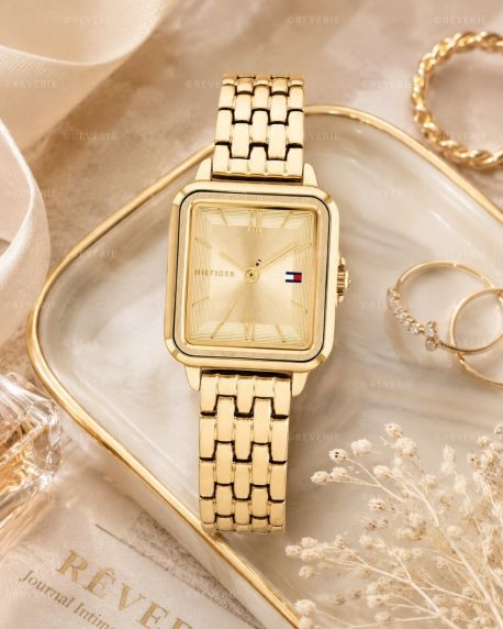 Tommy Hilfiger guldfärgad rektangulär damklocka 24mm