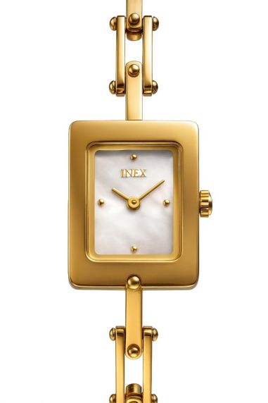 Litet, men mycket elegant damur i guldfärgat rostfritt stål - Inex Gold White A117D11KV