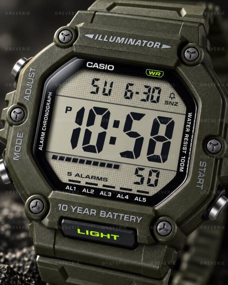 Grön Casio digitalklocka för herr med lång batteritid i 49mm