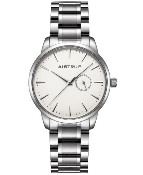 Elegant herrklocka med vit urtavla, datumvisning och rostfritt stålarmband i minimalistisk design | Aistrup Rounded Elegance AIW8201