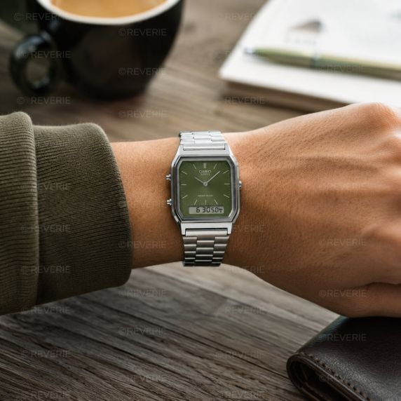 Casio vintage analog-digital klocka med grön urtavla 30mm