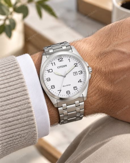 Citizen herrklocka i stål med vit urtavla, solenergi och safirglas i 41mm