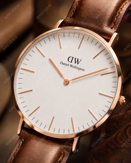 Daniel Wellington roséguldfärgad herrklocka med läderarmband 40mm