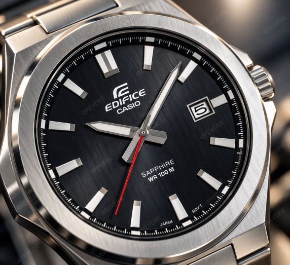 Casio Edifice herrklocka i stål med svart urtavla och safirglas i 45mm