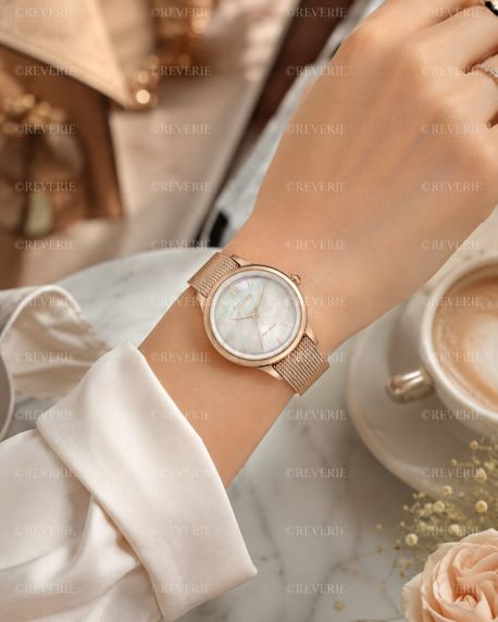 Citizen roséguldfärgad solcellsdriven damklocka med pärlemorurtavla och mesharmband 36mm