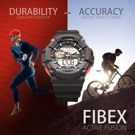 Urtavlan delad i tre skärmar, var av en är för veckodag och datum - Fibex Active Fusion FIBEXMX03