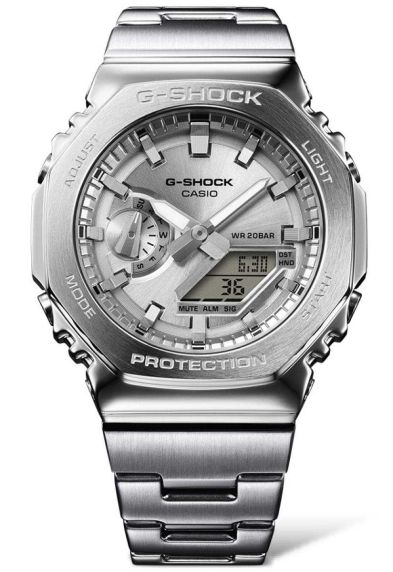 Silver Metal G-Shock med tunn profil och premium digital-analog design | GM-2110D-7AER