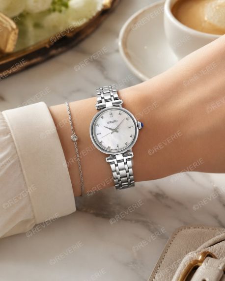 Seiko damklocka med 8 diamanter, safirglas och pärlemorurtavla 29mm
