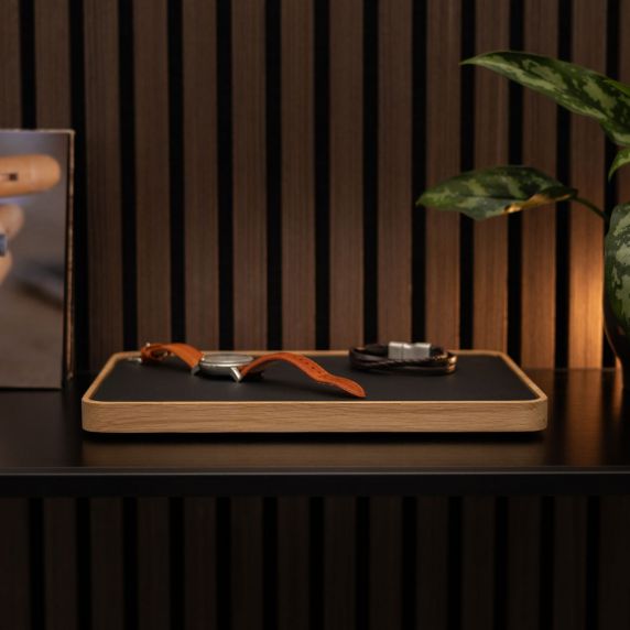 Morelund Tray in Natural Wood/Black Leather MO6200